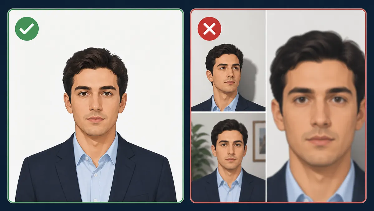 Comparación ilustrada: foto centrada y nítida frente a errores de sombra, fondo, encuadre y desenfoque